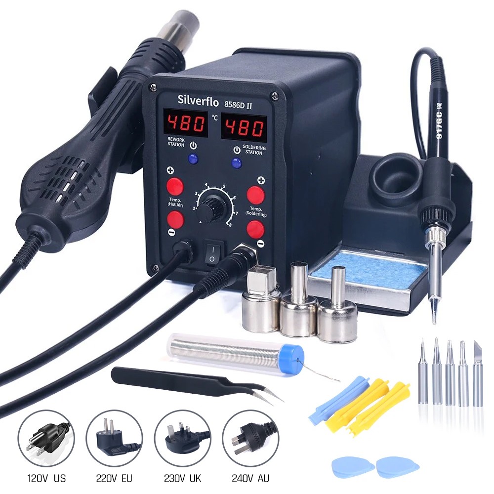 Silverflo 8586D Soldering Stat - Smd Rework Station Hot Air Soldering 2 In 1 recension och pris